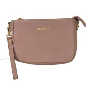 White Elm Wristlet Bag Top Zip Blush Pink Vegan Leather Gold Hardware Clutch